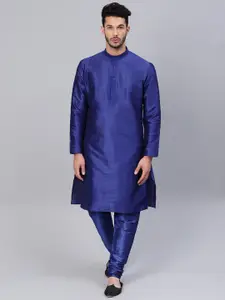 SOJANYA Men Blue Solid Straight Kurta with Churidar