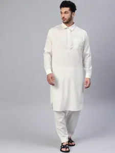 SOJANYA Men Off-White Solid Pathani Kurta with Salwar