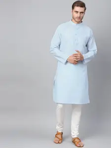 SOJANYA Men Blue & Off-White Solid Kurta with Churidar