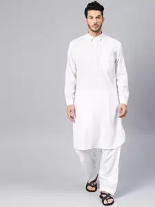 SOJANYA Men White Solid Pathani Kurta with Salwar