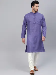 SOJANYA Men Blue & Off-White Solid Kurta with Churidar