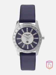 Carlton London Women Navy & Silver-Toned Embellished Analogue Watch CL014SBLB