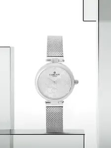 Carlton London Women Silver-Toned Textured Analogue Watch CL020SSIS
