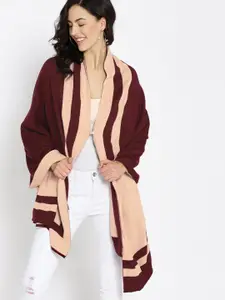 DressBerry Women Maroon & Peach-Coloured Front-Open Sweater