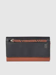 Baggit Women Tan Brown & Black Colourblocked Three Fold Wallet