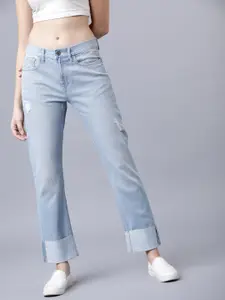 Tokyo Talkies Women Blue Boyfriend Fit Mid-Rise Mildly Distressed Jeans