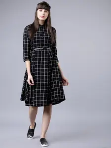Tokyo Talkies Women Black & White Checked Shirt Dress