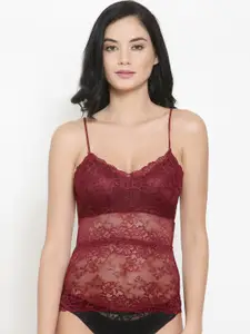 PrettyCat Maroon Lace Non-Wired Lightly Padded Camisole Bra PCSB20029-MAH-36B