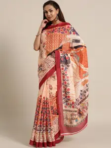 Saree mall Peach-Coloured & Maroon Printed Saree