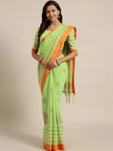 Saree mall Green & Orange Embroidered Saree