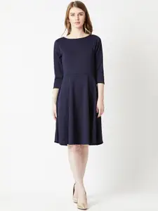 Miss Chase Women Navy Blue Fit and Flare Dress