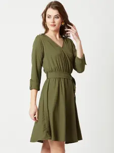 Miss Chase Women Olive Green Wrap Dress