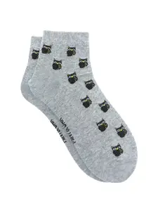 Mint & Oak Men Grey Melange & Brown Patterned Ankle-Length Socks