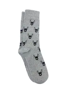 Mint & Oak Men Grey Melange & Brown Patterned Calf-Length Socks