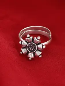 Voylla Oxidised Silver-Plated Nayantara Floral Motif Statement Ring
