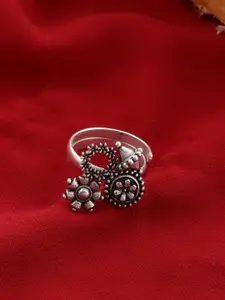 Voylla Oxidised Silver-Plated Nayantara Floral Motif Statement Ring