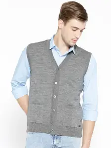Monte Carlo Men Grey Melange Solid Cardigan