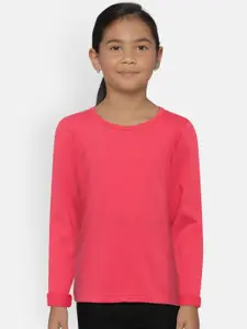 SINI MINI Girls Pink Solid Round Neck T-shirt