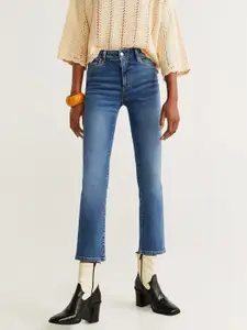 MANGO Women Blue Straight Fit Mid-Rise Cropped Clean Look Stretchable Jeans