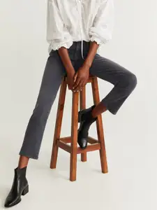 MANGO Women Charcoal Grey Straight Fit Mid-Rise Clean Look Stretchable Jeans