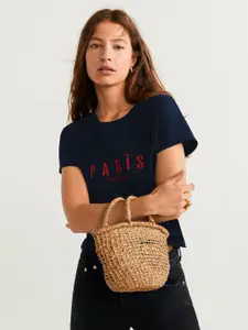 MANGO Women Navy Blue & Red Printed Detail Pure Cotton Top
