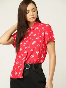 MANGO Women Red & White Regular Fit Printed Casual Shirt