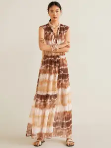 MANGO Women Brown & Beige Tie & Dye Print Maxi Dress
