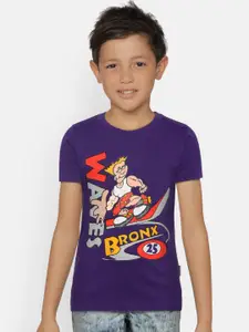 dongli Boys Purple Printed T-shirt