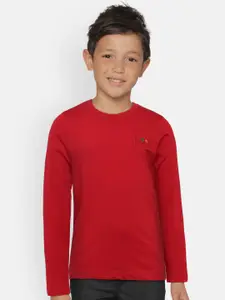 dongli Boys Red Solid Round Neck T-shirt