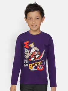 dongli Boys Purple Printed Round Neck T-shirt