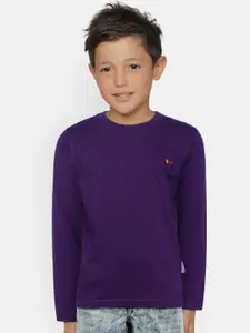 dongli Boys Purple Solid Round Neck T-shirt