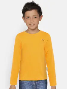 dongli Boys Yellow Solid Round Neck Pure Cotton T-shirt