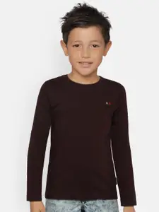 dongli Boys Brown Solid Round Neck T-shirt