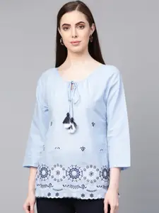 Bhama Couture Women Blue Embroidered Top