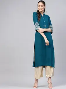 Libas Women Teal Blue Solid Straight Kurta