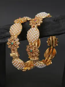 Adwitiya Collection Set of 2 24KT Gold-Plated Stone-Studded Bangles