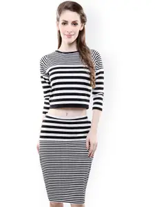 Miss Chase Black & White Striped Two-Piece Dress