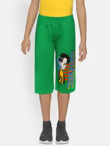 dongli Boys Green Printed Regular Fit Regular Three Fourth Shorts