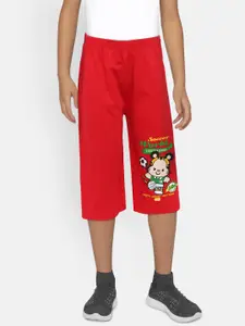dongli Boys Red Printed Regular Fit Shorts