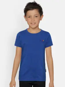 dongli Boys Blue Solid Round Neck Pure Cotton T-shirt