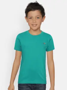 dongli Boys Blue Solid Round Neck T-shirt