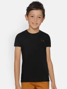dongli Boys Black Solid Round Neck T-shirt