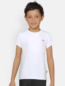 dongli Boys White Solid Round Neck T-shirt