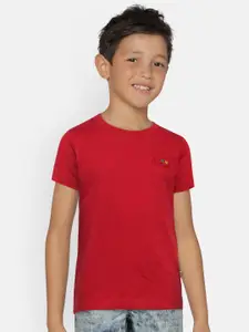 dongli Boys Red Solid Round Neck Pure Cotton T-shirt