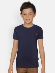 dongli Boys Navy Blue Solid Round Neck T-shirt