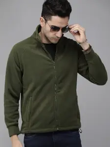 The Roadster Lifestyle Co Men Olive Green Solid Polar Fleece Sweatshirt