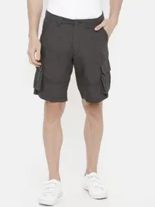 Celio Men Grey Solid Regular Fit Cotton Cargo Shorts