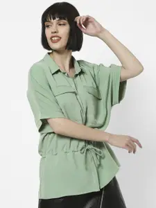 ONLY Women Green Boxy Solid Casual Shirt