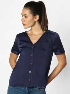 ONLY Women Navy Blue Solid Satin Top