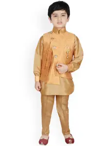 SG YUVRAJ Boys Golden Self Design Kurta with Trousers & Jacket